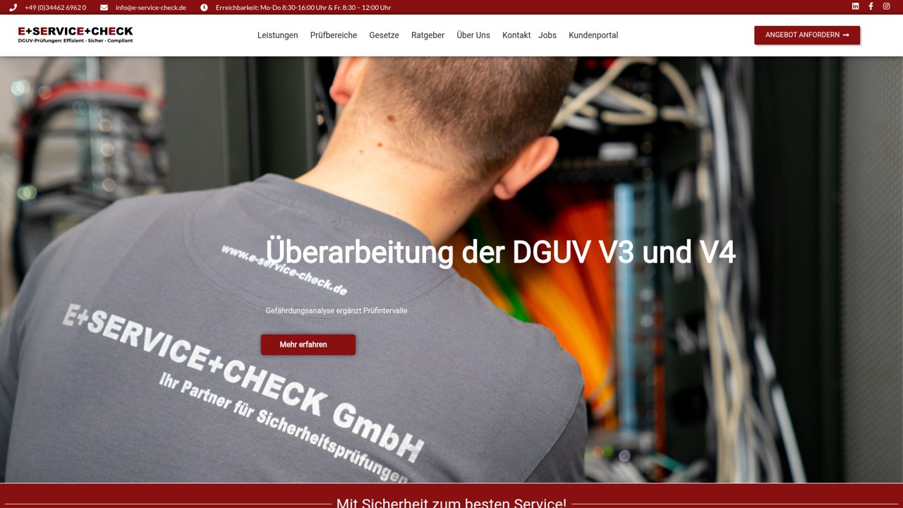 Startseite von E+SERVICE+CHECK